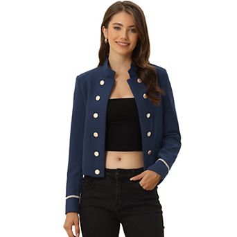 Women's Stand Collar Open Front Button Decor Casual Steampunk Jacket