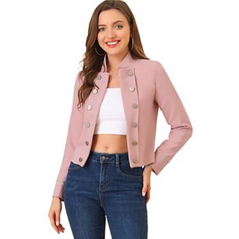 Women's Stand Collar Open Front Button Decor Casual Steampunk Jacket