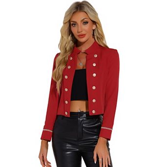 Women's Stand Collar Open Front Button Decor Casual Steampunk Jacket