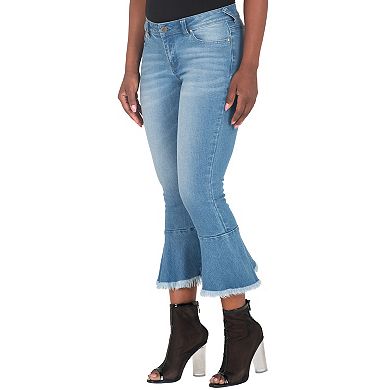Kesha Curvy Fit 5-Pocket Cropped Flare Frayed Ruffle Hem Jeans