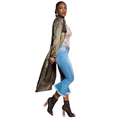 Kesha Curvy Fit 5-Pocket Cropped Flare Frayed Ruffle Hem Jeans