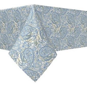 Rectangular Tablecloth, 100% Cotton, 52x120", Blue Paisley