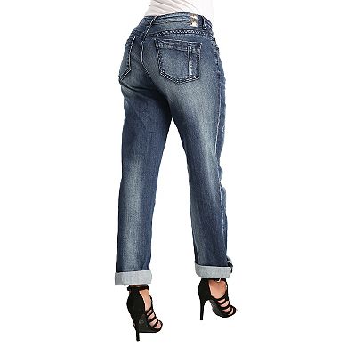 Verla Boyfriend Jeans In Hurricane Wash Bleach Spots And Rolled Cuffs