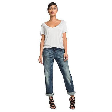 Verla Boyfriend Jeans In Hurricane Wash Bleach Spots And Rolled Cuffs