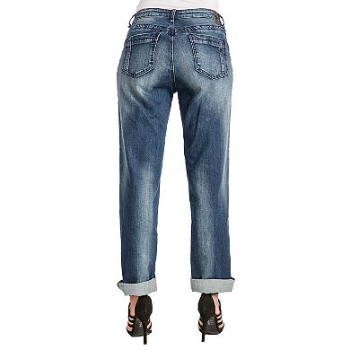 Verla Boyfriend Jeans In Hurricane Wash Bleach Spots And Rolled Cuffs