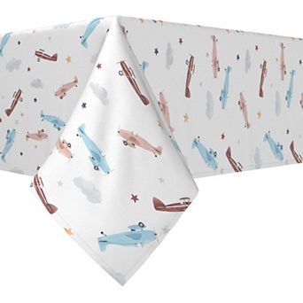 Rectangular Tablecloth, 100% Cotton, 60x84", Watercolor Clouds & Airplanes