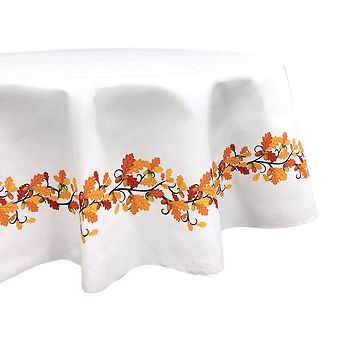 Round Tablecloth, 100% Polyester, 90" Round, Fall Foliage Garland