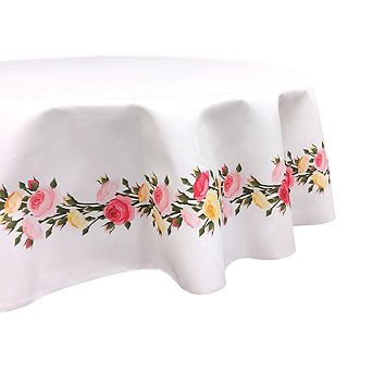 Round Tablecloth, 100% Polyester, 70" Round, Roses in Bloom Garland