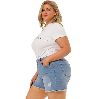 Women's Plus Size Ripped Raw Hem High Waist Jean Shorts