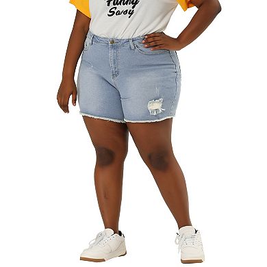 Women's Plus Size Ripped Raw Hem High Waist Denim Jean Short
