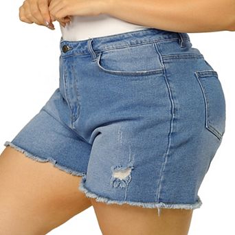 Women's Plus Size Ripped Raw Hem High Waist Denim Jean Short