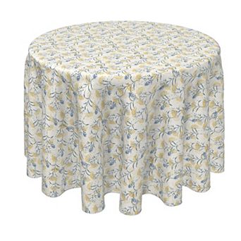 Round Tablecloth, 100% Polyester, 60" Round, Yellow Berries with Flowers
