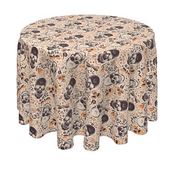 Round Tablecloth, 100% Polyester, 70" Round, Retro Skulls & Flowers