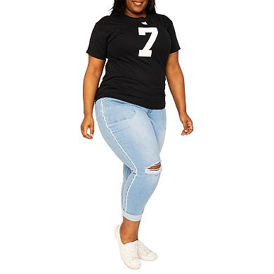 Tia Women's Plus Size Curvy Fit High Rise Utility Slim Fit Ripped Boyfriend Jeans