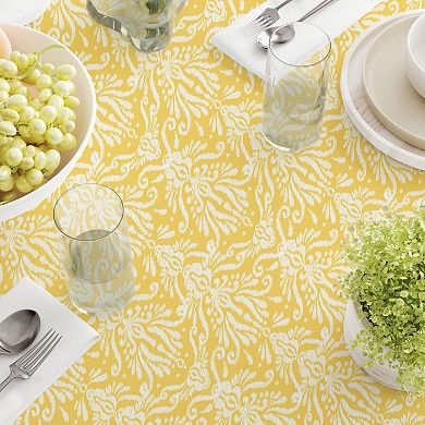 Round Tablecloth, 100% Polyester, 90" Round, Yellow Keyhole Damask