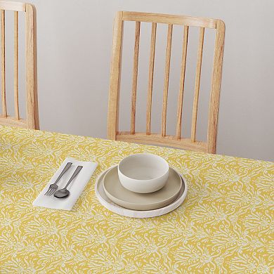 Round Tablecloth, 100% Polyester, 90" Round, Yellow Keyhole Damask