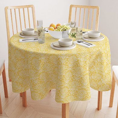 Round Tablecloth, 100% Polyester, 90" Round, Yellow Keyhole Damask