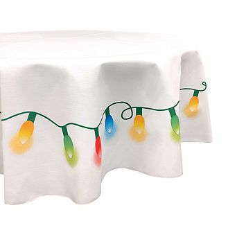 Round Tablecloth, 100% Polyester, 90" Round, Christmas Lights Garland
