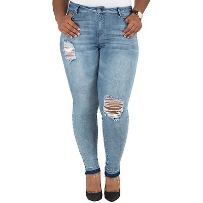 Plus Size Women's Curvy Fit Corrine Frayed Hem Distressed Jeans