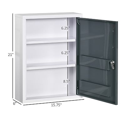 kleankin Wall Medicine Cabinet with Lock, Medical Cabinet, White and Gray