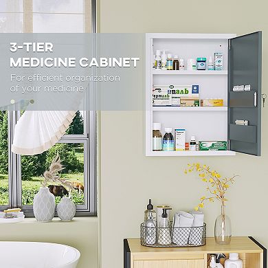 kleankin Wall Medicine Cabinet with Lock, Medical Cabinet, White and Gray