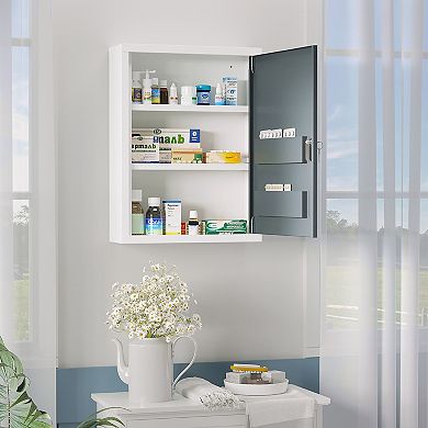 kleankin Wall Medicine Cabinet with Lock, Medical Cabinet, White and Gray