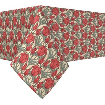 Square Tablecloth, 100% Polyester, 70x70", Scarlet Red Flowers