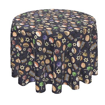 Round Tablecloth, 100% Polyester, 70" Round, Dreidel Delightfulness