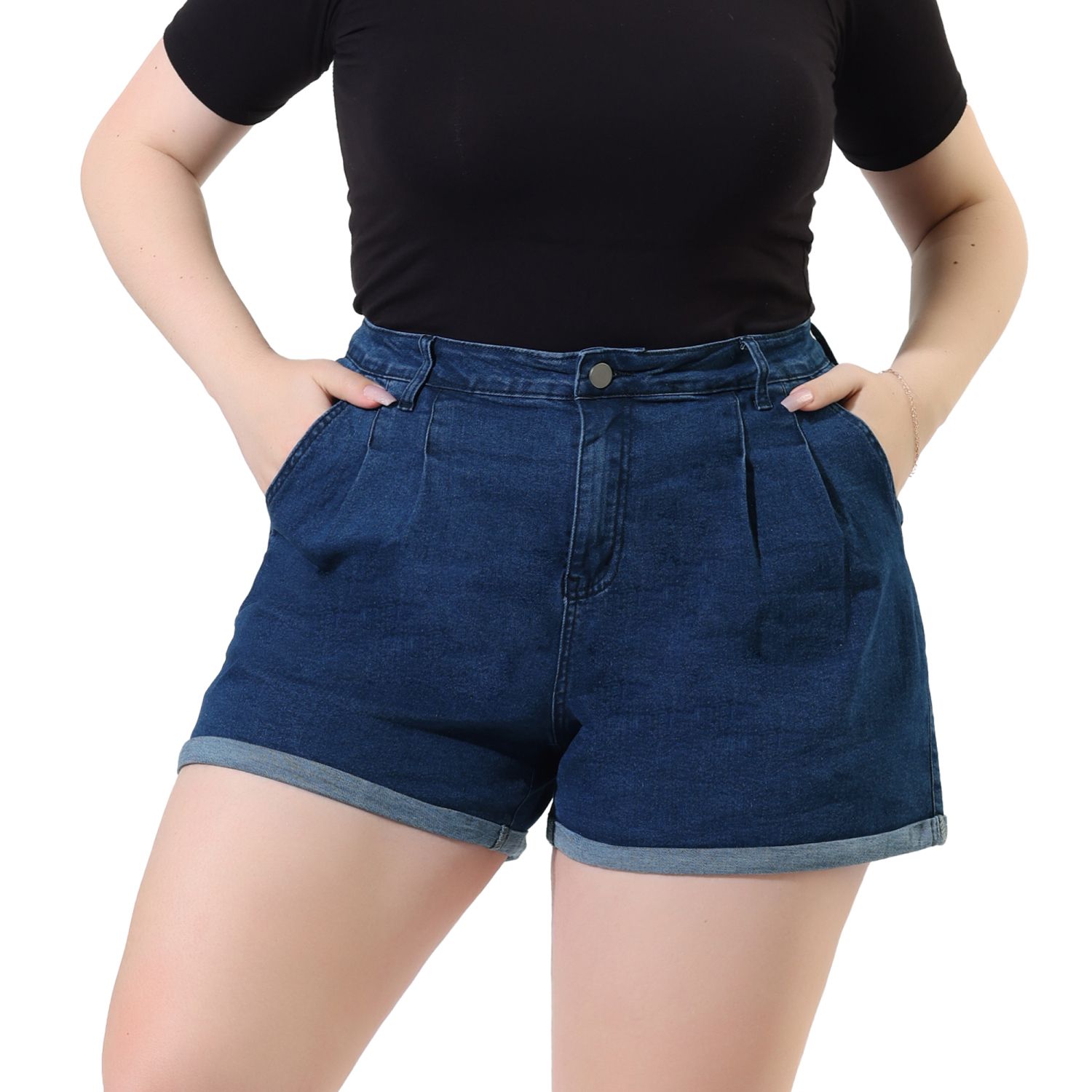 Agnes Orinda Women's Plus Size Denim Shorts Ripped Stretched Distressed  Jean Shorts Dark Blue 3X