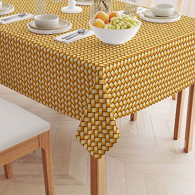 Square Tablecloth, 100% Polyester, 70x70", Gold Shine Basketwork