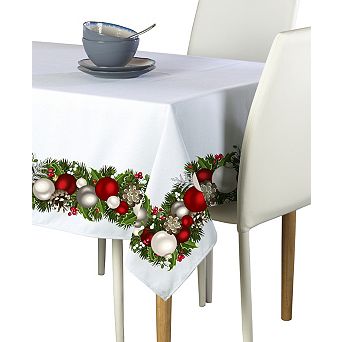 Square Tablecloth, 100% Polyester, 54x54", Christmas Garland Border