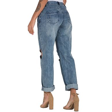 Zane Curvy Fit O-Ring Knee Cut-Out Boyfriend Jeans