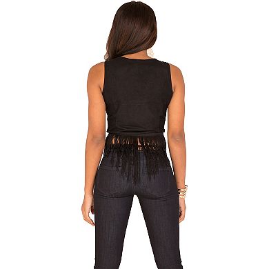 Karen Zip Up Camisoles Top With V-Shape Fringe