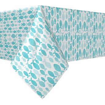 Rectangular Tablecloth, 100% Cotton, 60x84", Watercolor Turquoise Fish