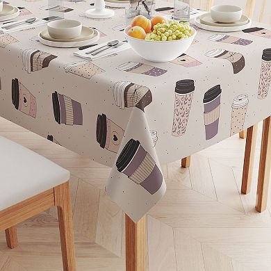 Square Tablecloth, 100% Cotton, 52x52", Coffee To Go