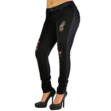 Cara Curvy Fit Two Tone Skinny Mid Rise Ripped Jeans
