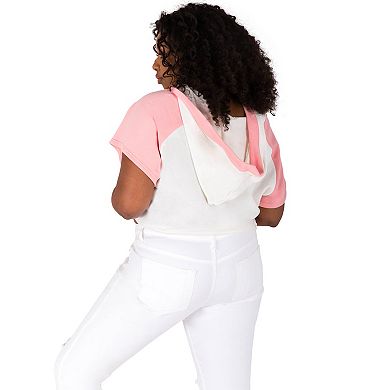 Plus Size Women's Curvy Fit Raglan Kimono Sleeve Colorblocked Tie-front Hoodie