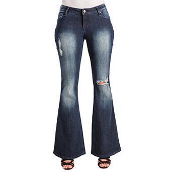 Kylie Curvy Fit Stretch Denim Distressed Flare Jeans