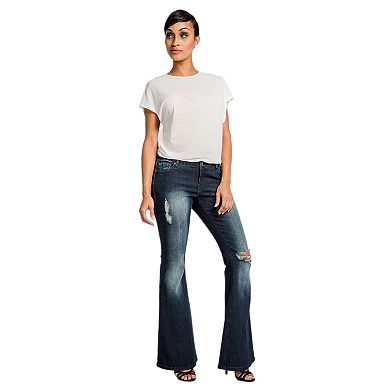 Kylie Curvy Fit Stretch Denim Distressed Flare Jeans