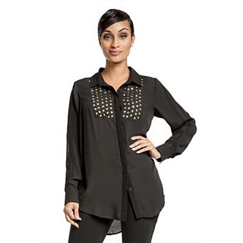Denise Tuxedo Blouse With Button Front & Stud Detail