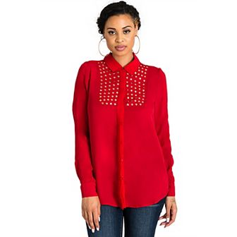 Denise Tuxedo Blouse With Button Front & Stud Detail