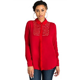 Denise Tuxedo Blouse With Button Front & Stud Detail