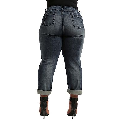Plus Size Verla Curvy Fit Boyfriend Jeans In Hurricane Wash Bleach Spots And Rolled Cuffs