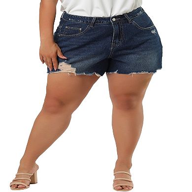 Women's Plus Size Raw Hem Slash Pocket Distressed Jean Shorts