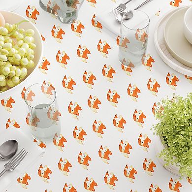 Rectangular Tablecloth, 100% Polyester, 60x84", Hand Drawn Foxes