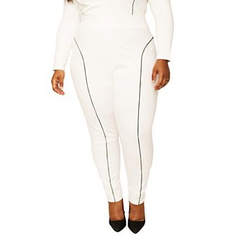 Plus Size Women's Curvy Fit High Rise Ponte Knit Moto Slip Fit Leggings