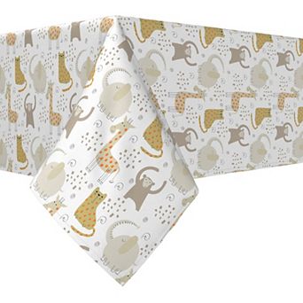 Rectangular Tablecloth, 100% Cotton, 60x120", Jungle Animals Drawing