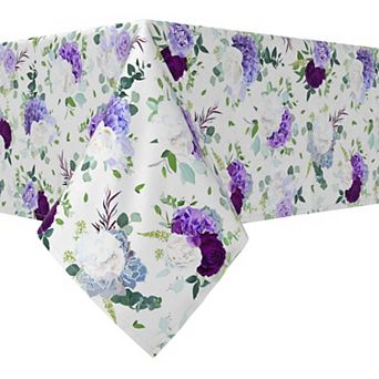 Rectangular Tablecloth, 100% Cotton, 52x84", Purple & White Hydrangeas