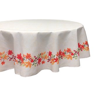 Round Tablecloth, 100% Polyester, 60" Round, Textured Thanksgiving Garland Border