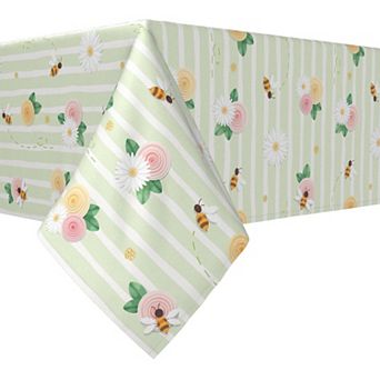 Rectangular Tablecloth, 100% Polyester, 60x120", Springtime Floral Stripe